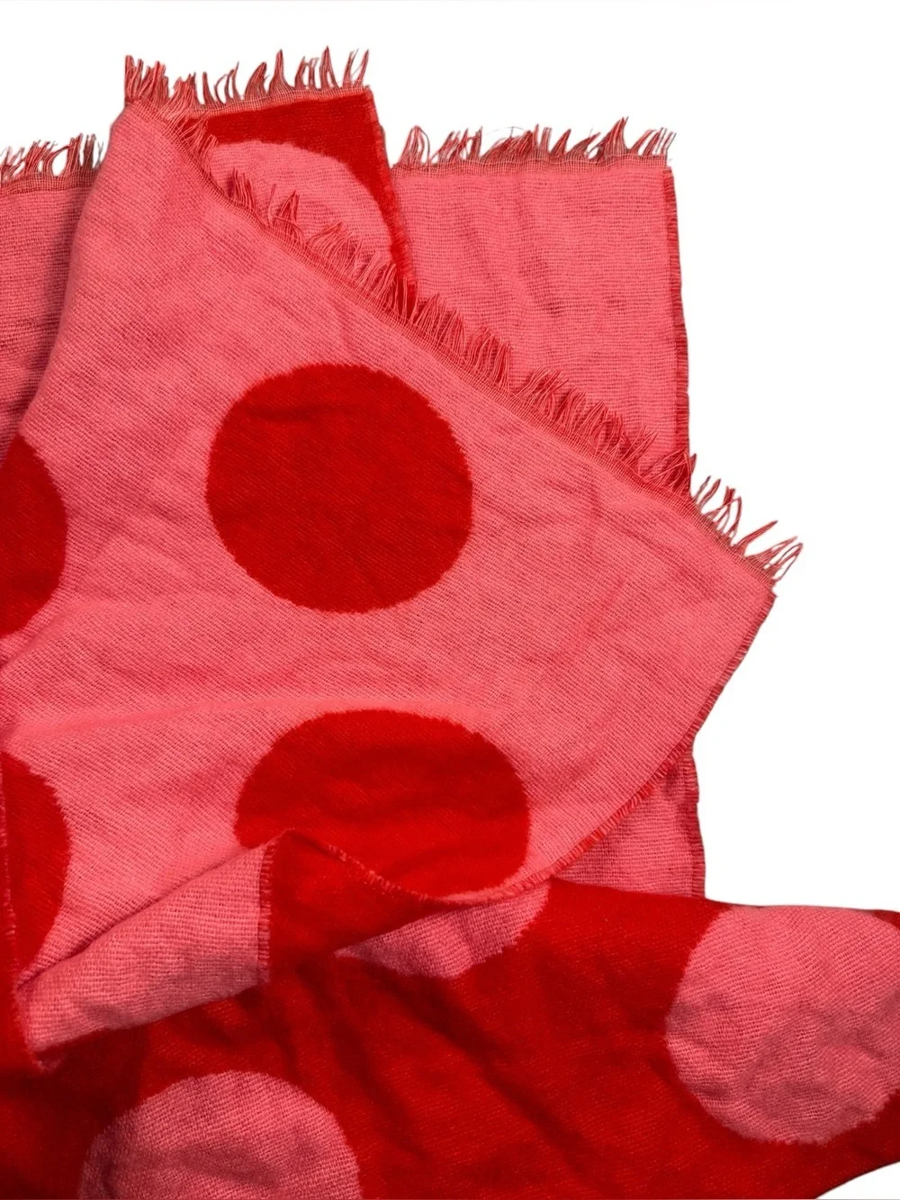 GAP Extra Long Wide Reversible Pink Red Polka Dots Fringe Trim Brushed Scarf